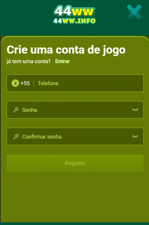 Tela de cadastro da plataforma 44WW